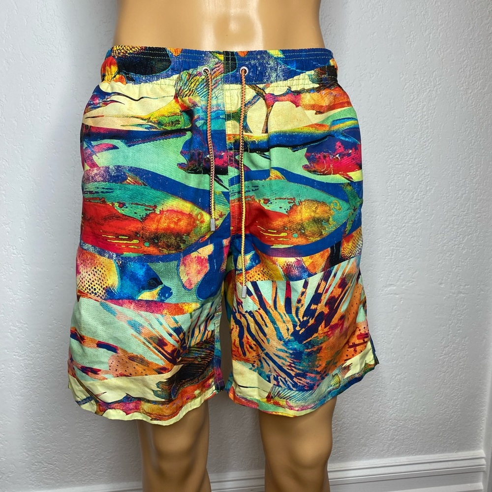 Bugatchi Uomo Printed Swim Trunks Men’s Size L Boardshorts 8.5” Inseam EUC